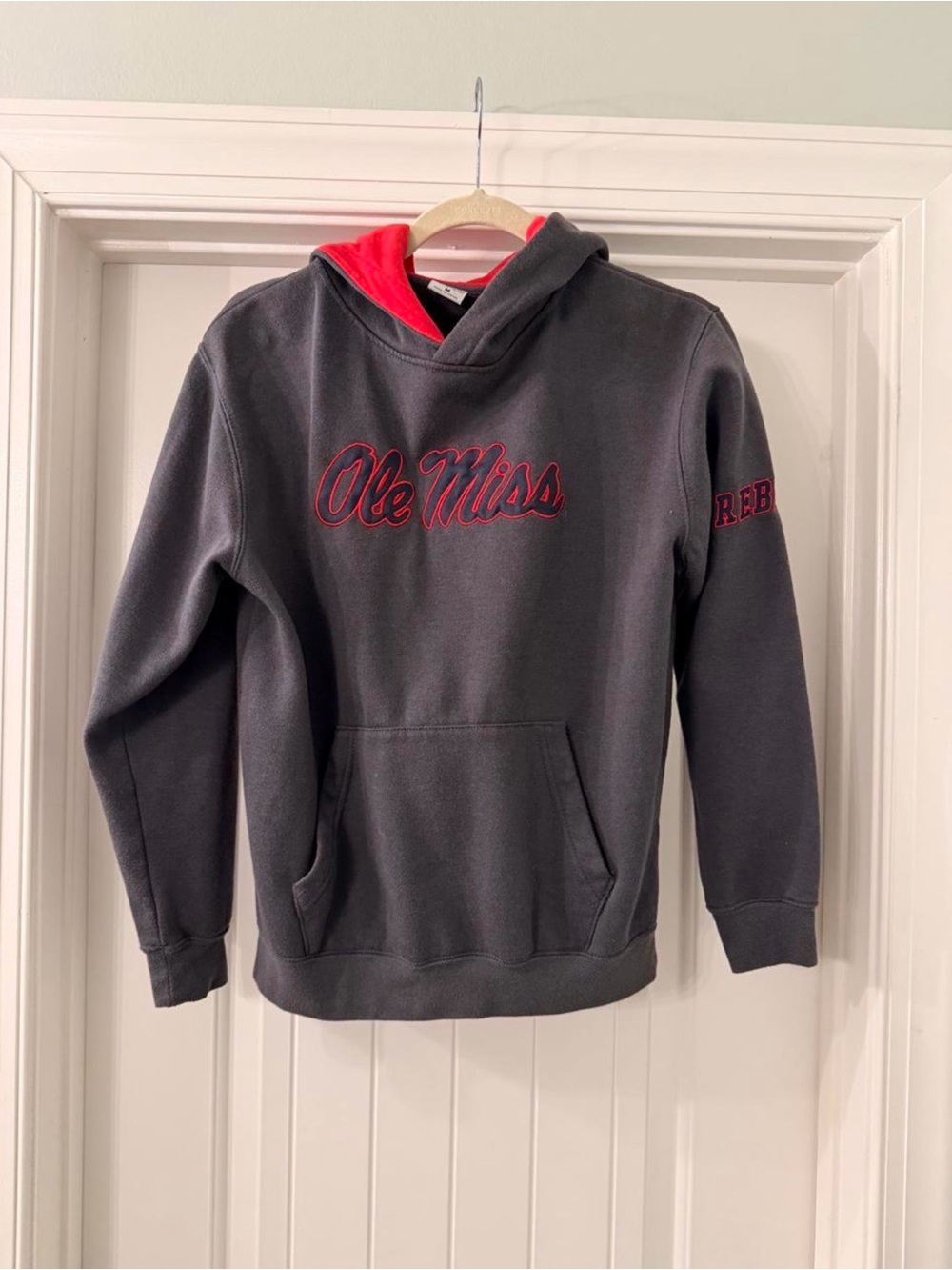 Stadium Athletics Charcoal Gray Hoodie with Red Trim - Ole Miss Pullover